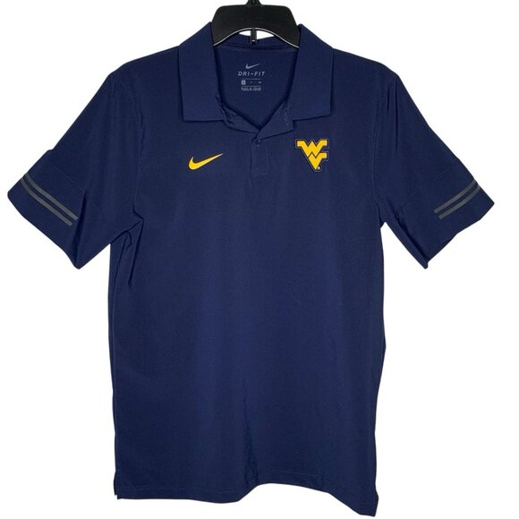 Nike West Virginia Mountaineers Coaches Performance Polo Size Small Blue Gold - Picture 1 of 8